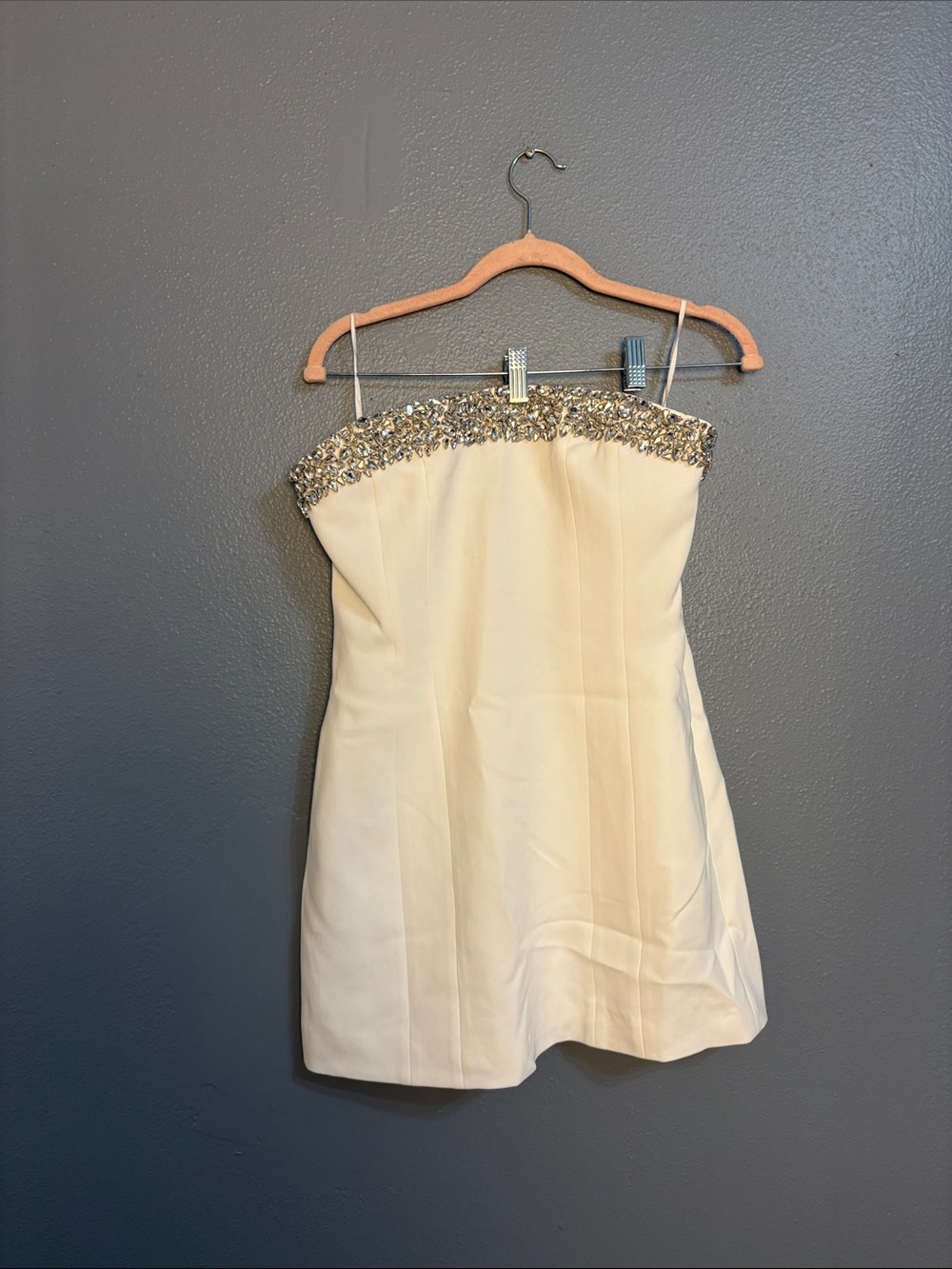 A.L.C Elsie Dress Strapless Cream Cocktail Dress with Beaded Trim - Picture 3 of 6